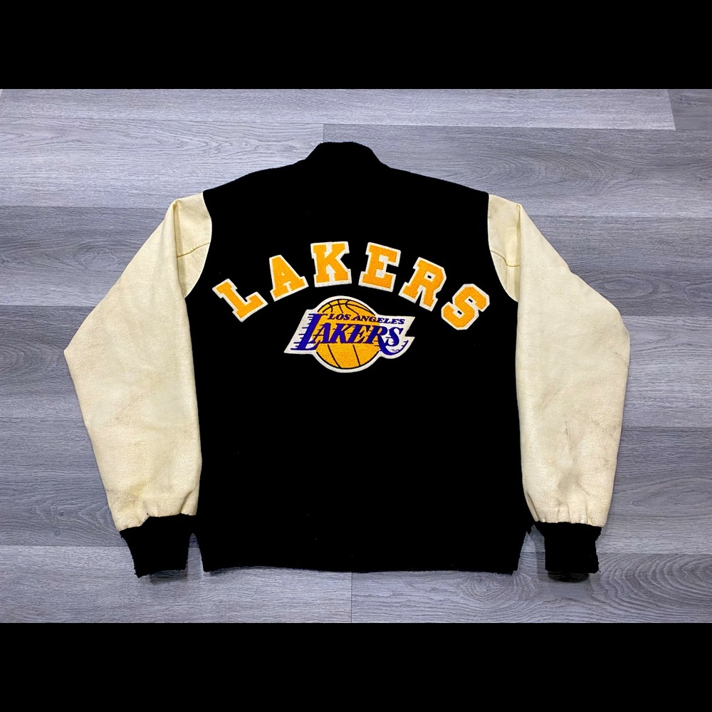 Los Angeles Lakers Black and Cream Varsity Bomber Jacket
